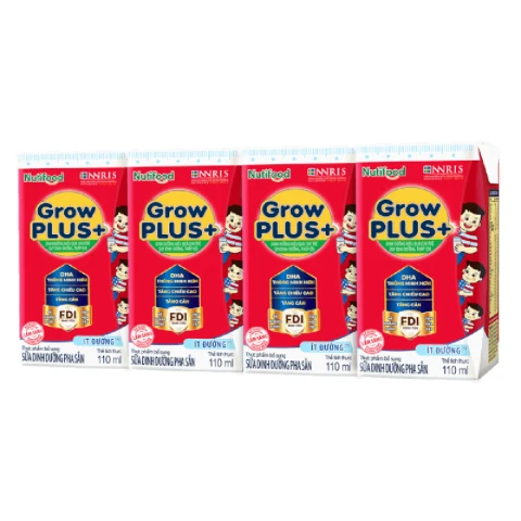 Sữa bột pha sẵn Grow Plus+ ít đường lốc 4*110ml