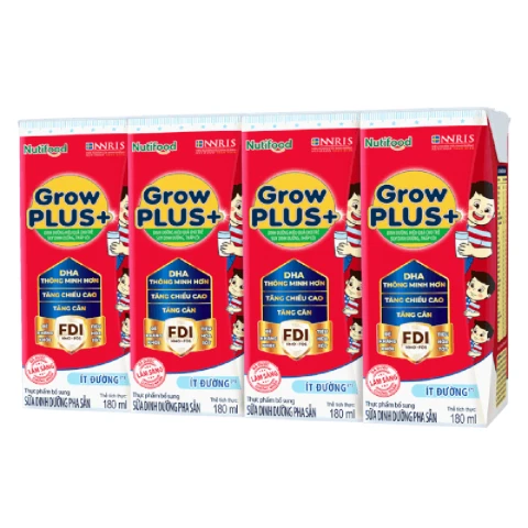 Sữa bột pha sẵn Grow Plus+ ít đường lốc 4*180ml