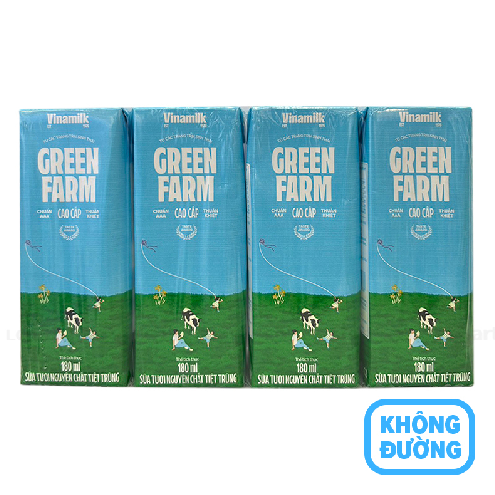 Sữa tươi tiệt trùng Green Farm không đường lốc 4*180ml