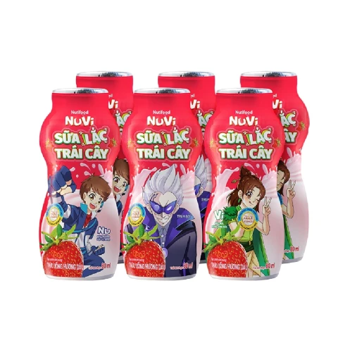 Sữa lắc trái cây  Nuvi hương dâu  lốc 6*80ml