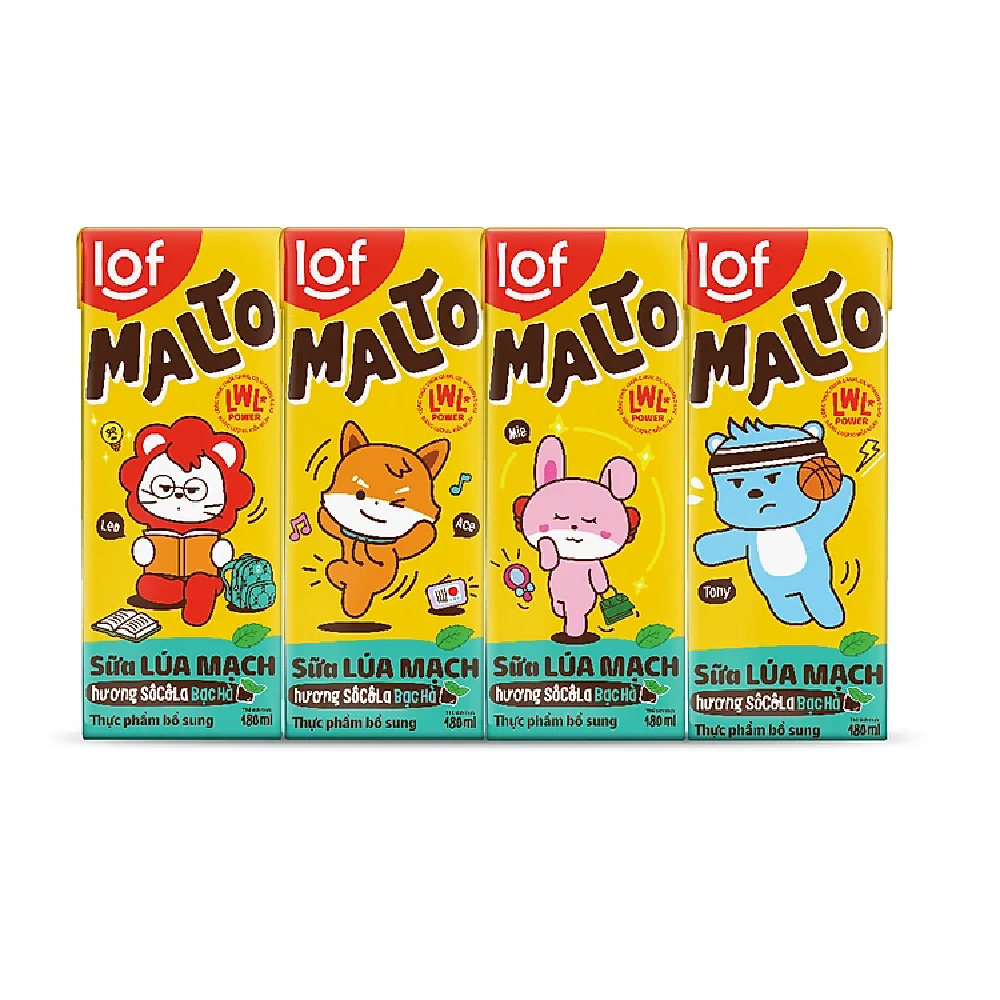 Sữa lúa mạch Lof Malto hương sô cô la bạc hà lốc 4*180ml