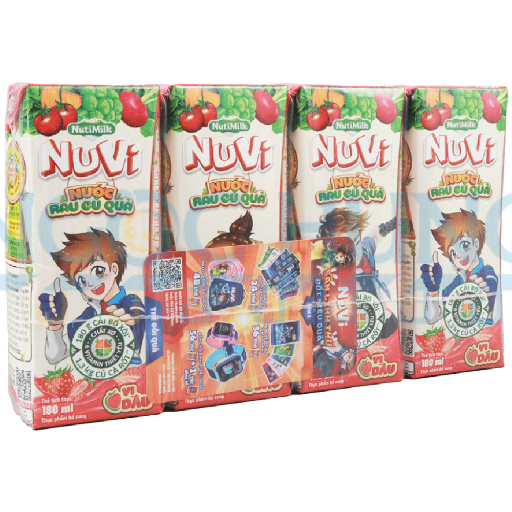 Nước rau củ quả  Nuvi  vị dâu lốc 4*180ml