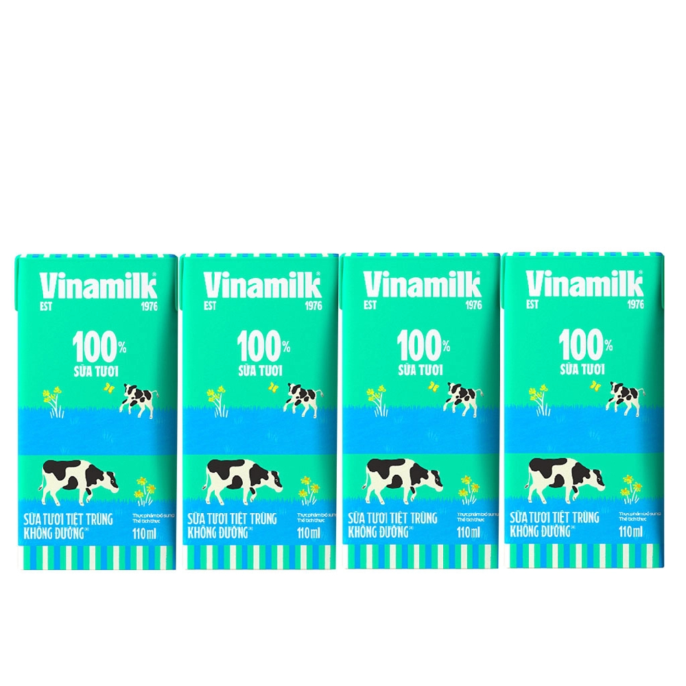 Sữa tươi tiệt trùng Vinamilk không đường lốc 4*110ml