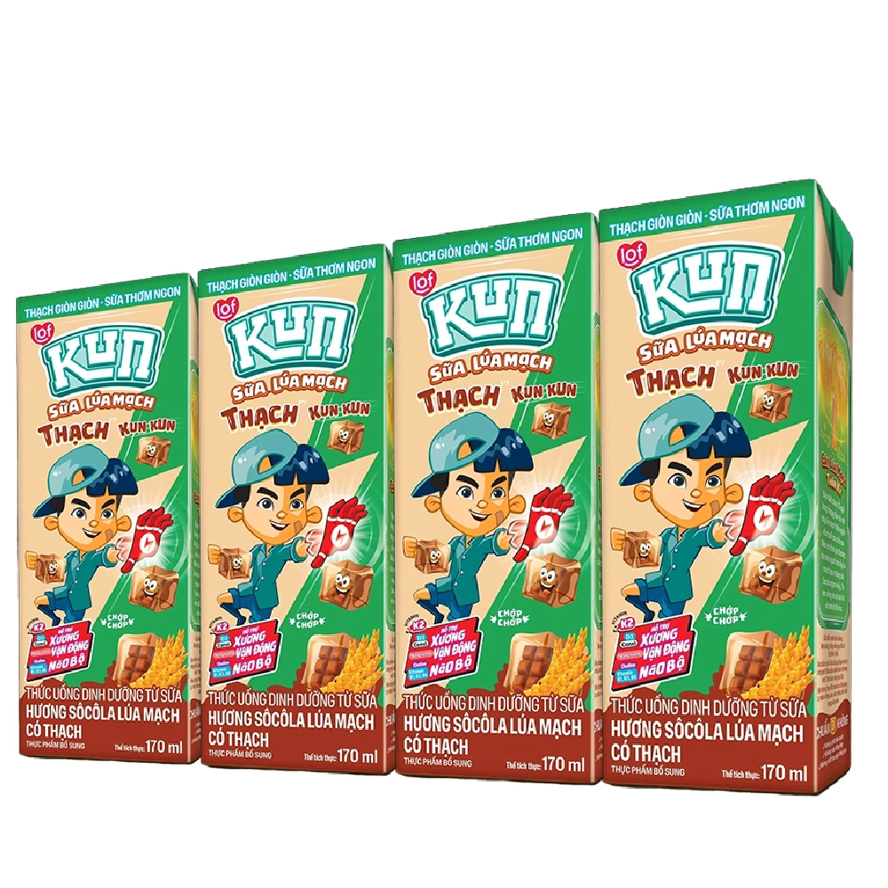 Sữa lúa mạch Kun hương sô cô la có thạch lốc 4*170ml