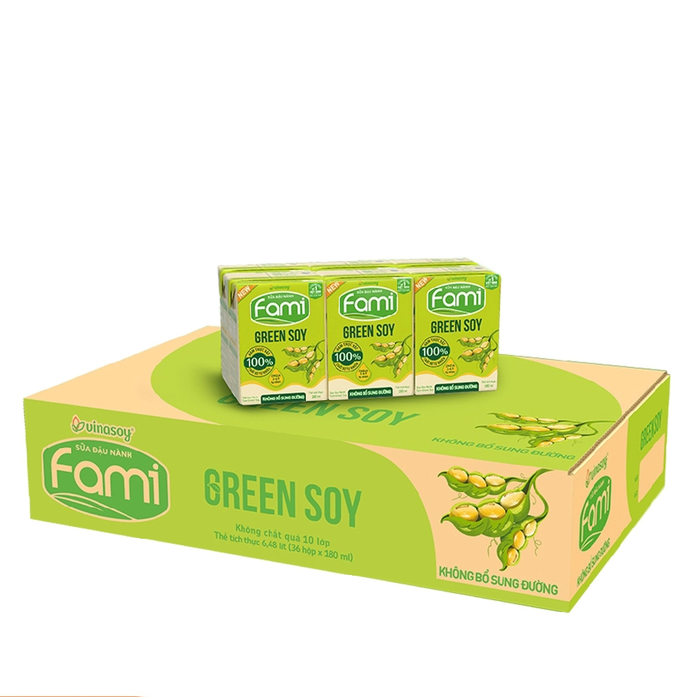 Sữa đậu nành  Fami Canxi Green Soy không đường  lốc 6*180ml
