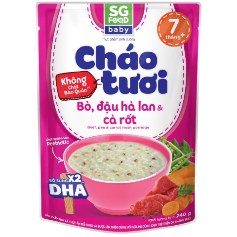 Cháo tươi baby SG Food bò, đậu hà lan và cà rốt 240gr