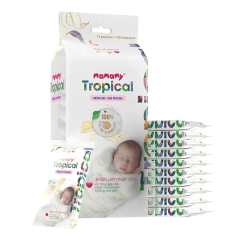 Khăn ướt   Mamamy Tropica 10 tờ không mùi - 10 gói 