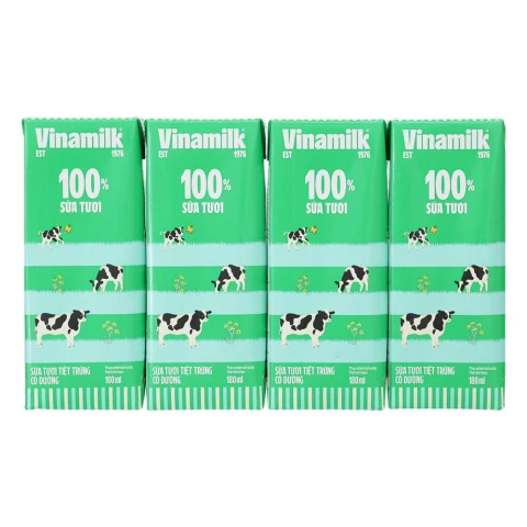Sữa tươi tiệt trùng Vinamilk 100% có đường lốc 4*180ml