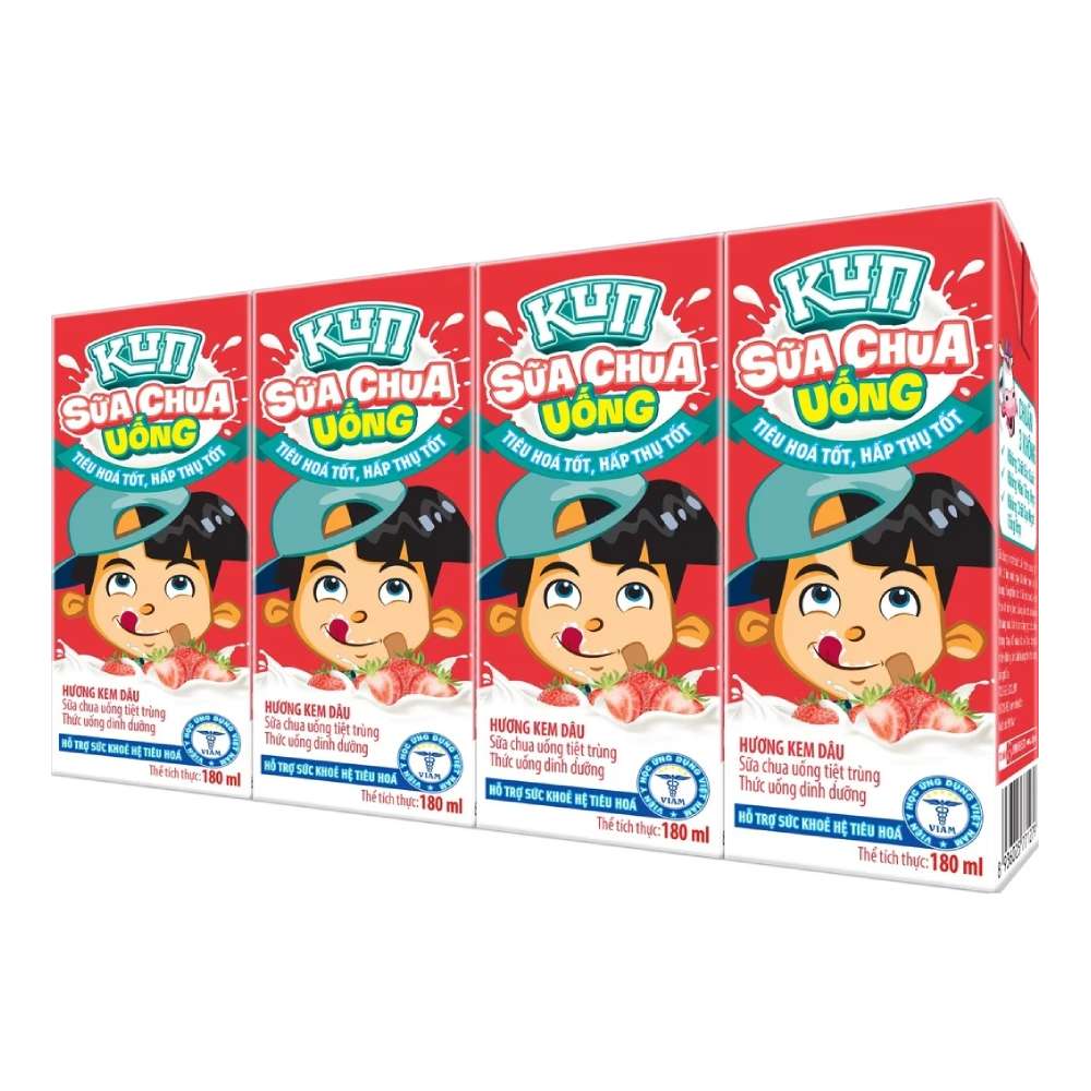 Sữa chua uống lên men Kun hương kem dâu lốc 4*180ml